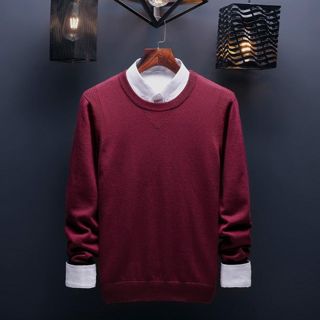 sanyamk Spring and Autumn Men's Sweater Korean Knitwear Round Neck Sweater Trend Solid Color Jacket Long Sleeve Shirt