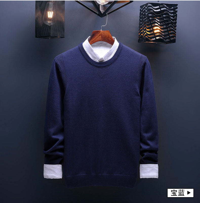 sanyamk Spring and Autumn Men's Sweater Korean Knitwear Round Neck Sweater Trend Solid Color Jacket Long Sleeve Shirt