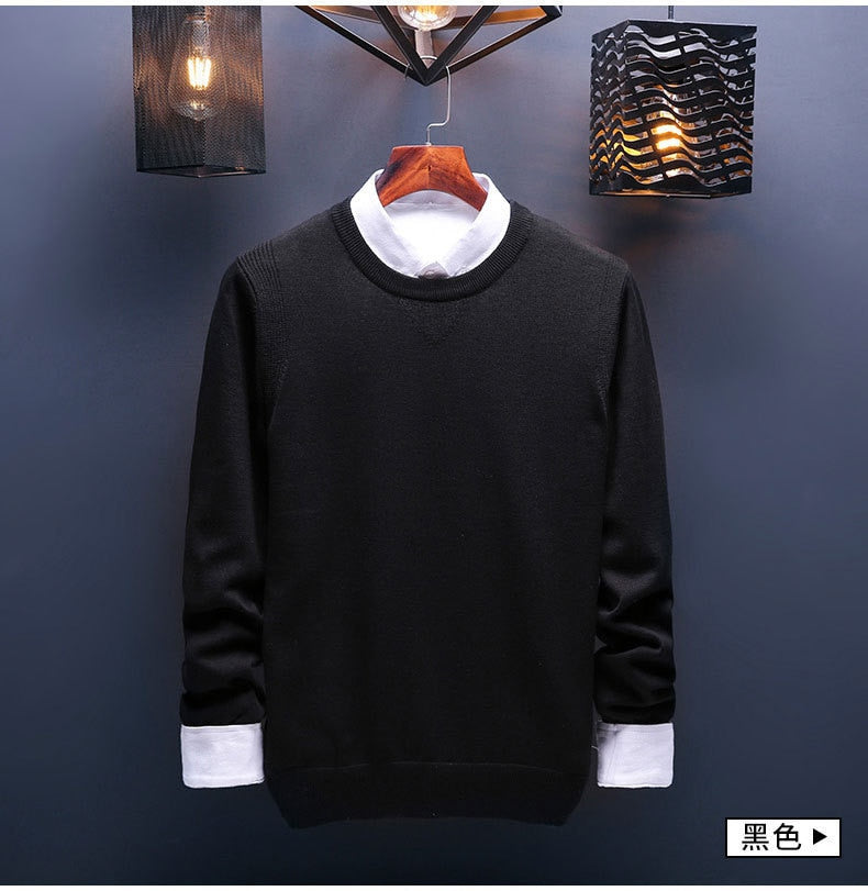 sanyamk Spring and Autumn Men's Sweater Korean Knitwear Round Neck Sweater Trend Solid Color Jacket Long Sleeve Shirt