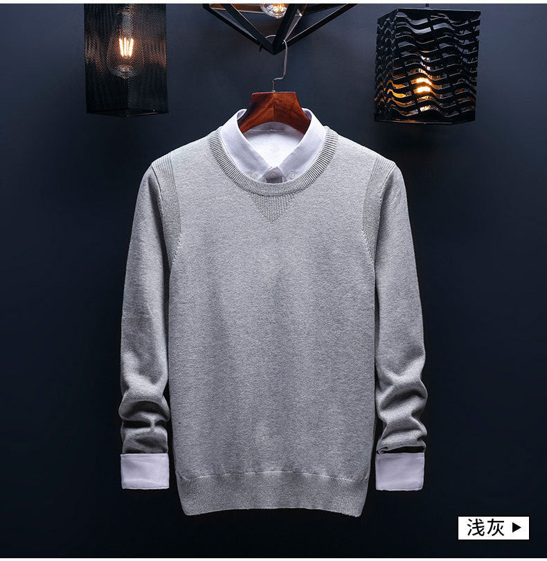 sanyamk Spring and Autumn Men's Sweater Korean Knitwear Round Neck Sweater Trend Solid Color Jacket Long Sleeve Shirt