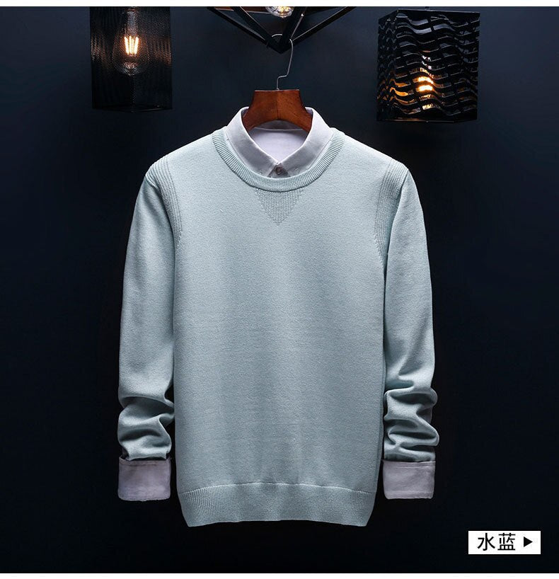 sanyamk Spring and Autumn Men's Sweater Korean Knitwear Round Neck Sweater Trend Solid Color Jacket Long Sleeve Shirt