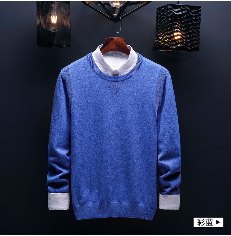 sanyamk Spring and Autumn Men's Sweater Korean Knitwear Round Neck Sweater Trend Solid Color Jacket Long Sleeve Shirt