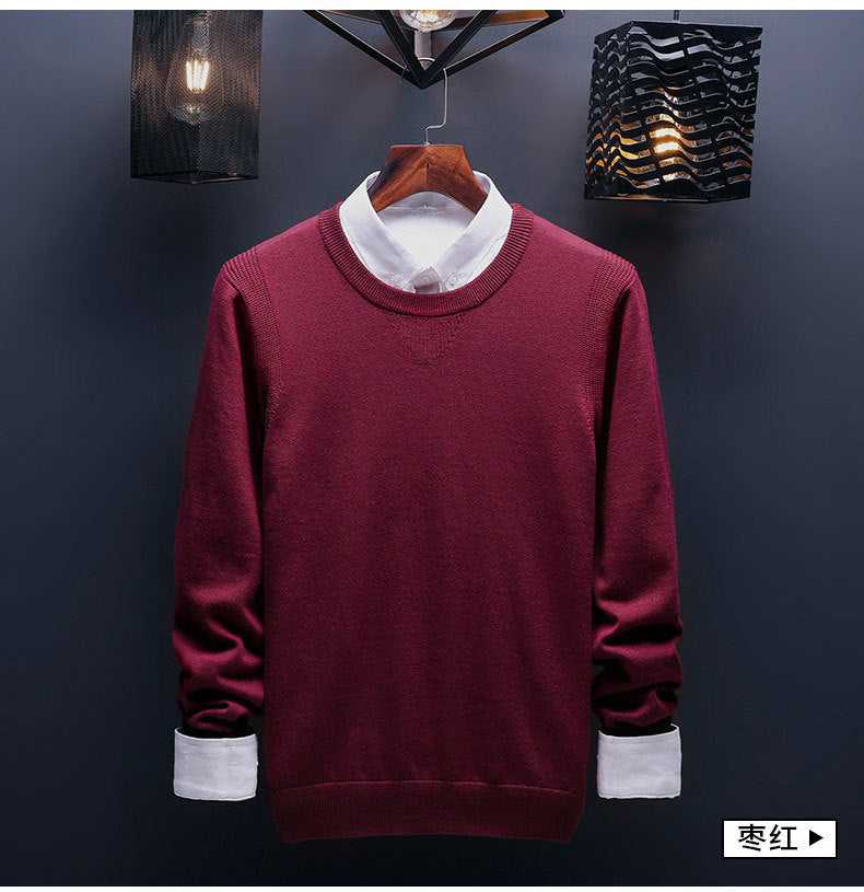 sanyamk Spring and Autumn Men's Sweater Korean Knitwear Round Neck Sweater Trend Solid Color Jacket Long Sleeve Shirt