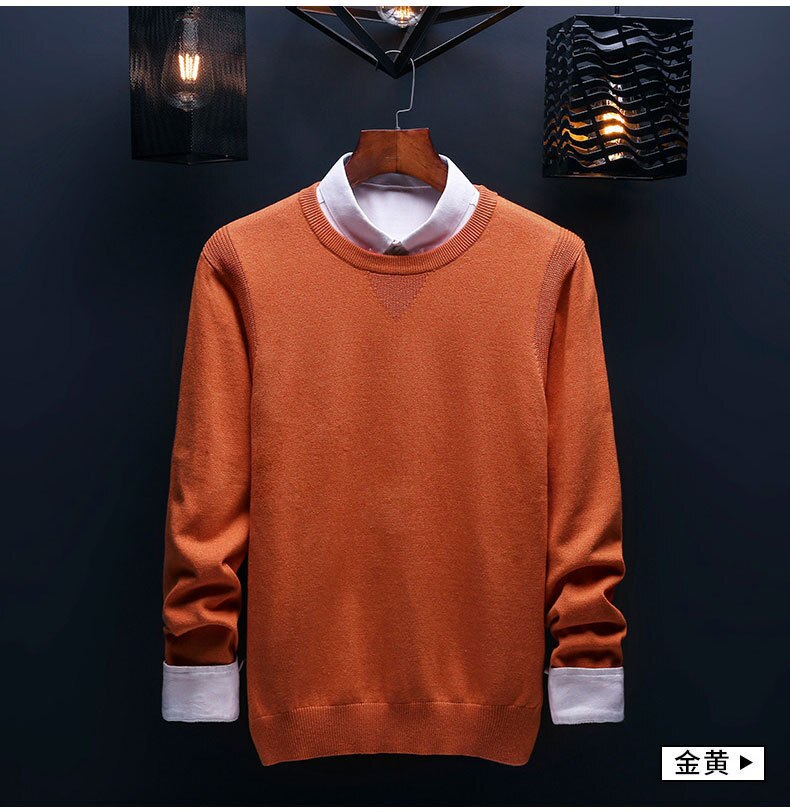 sanyamk Spring and Autumn Men's Sweater Korean Knitwear Round Neck Sweater Trend Solid Color Jacket Long Sleeve Shirt