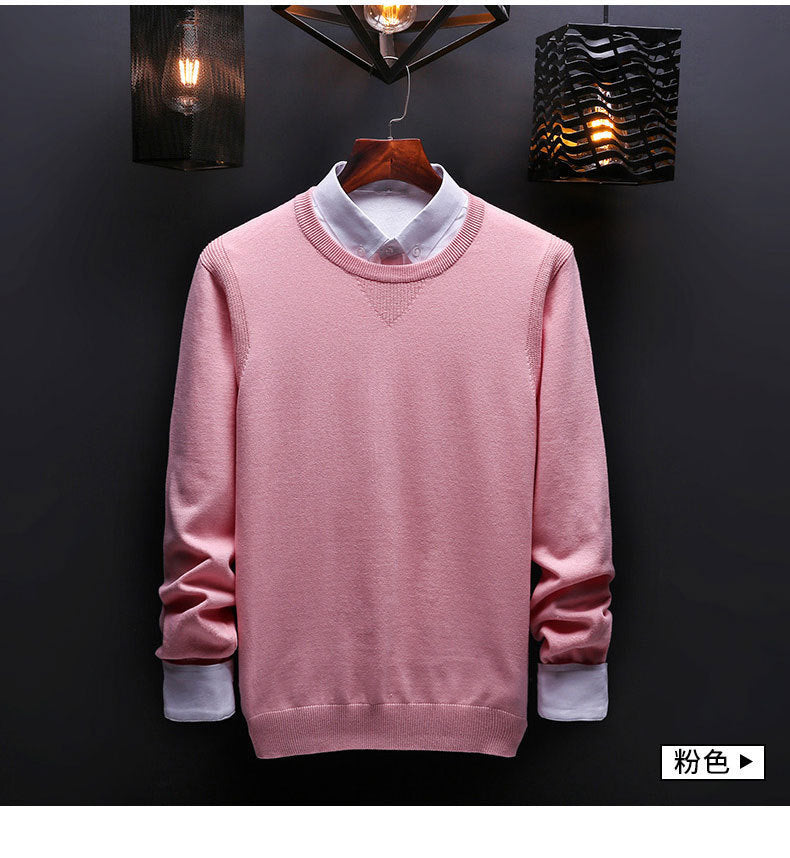 sanyamk Spring and Autumn Men's Sweater Korean Knitwear Round Neck Sweater Trend Solid Color Jacket Long Sleeve Shirt