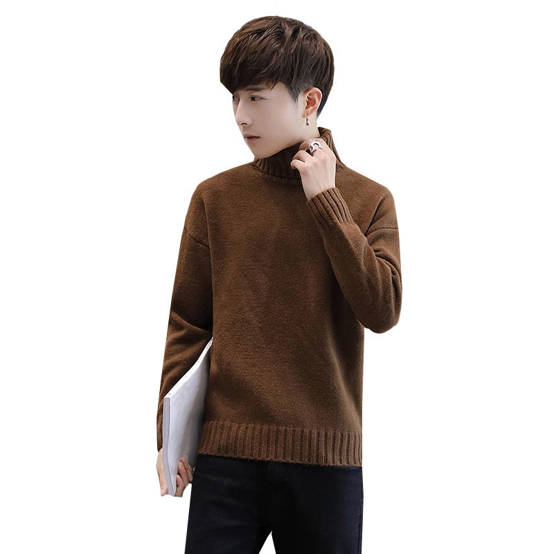 sanyamk Winter Men's New Turtleneck Sweater Korean Knit Shirt Men's Youth Turtleneck Sweater Shirt Solid Color