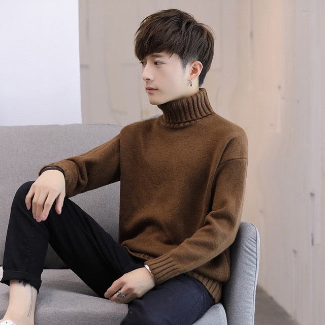 sanyamk Winter Men's New Turtleneck Sweater Korean Knit Shirt Men's Youth Turtleneck Sweater Shirt Solid Color