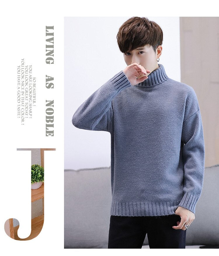 sanyamk Winter Men's New Turtleneck Sweater Korean Knit Shirt Men's Youth Turtleneck Sweater Shirt Solid Color
