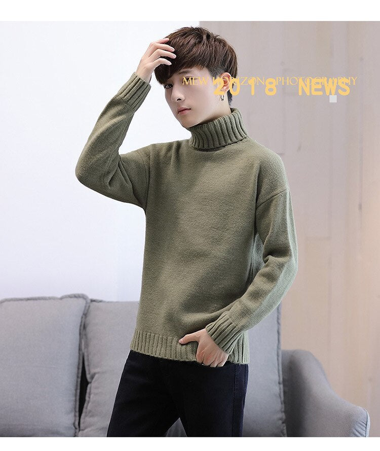 sanyamk Winter Men's New Turtleneck Sweater Korean Knit Shirt Men's Youth Turtleneck Sweater Shirt Solid Color