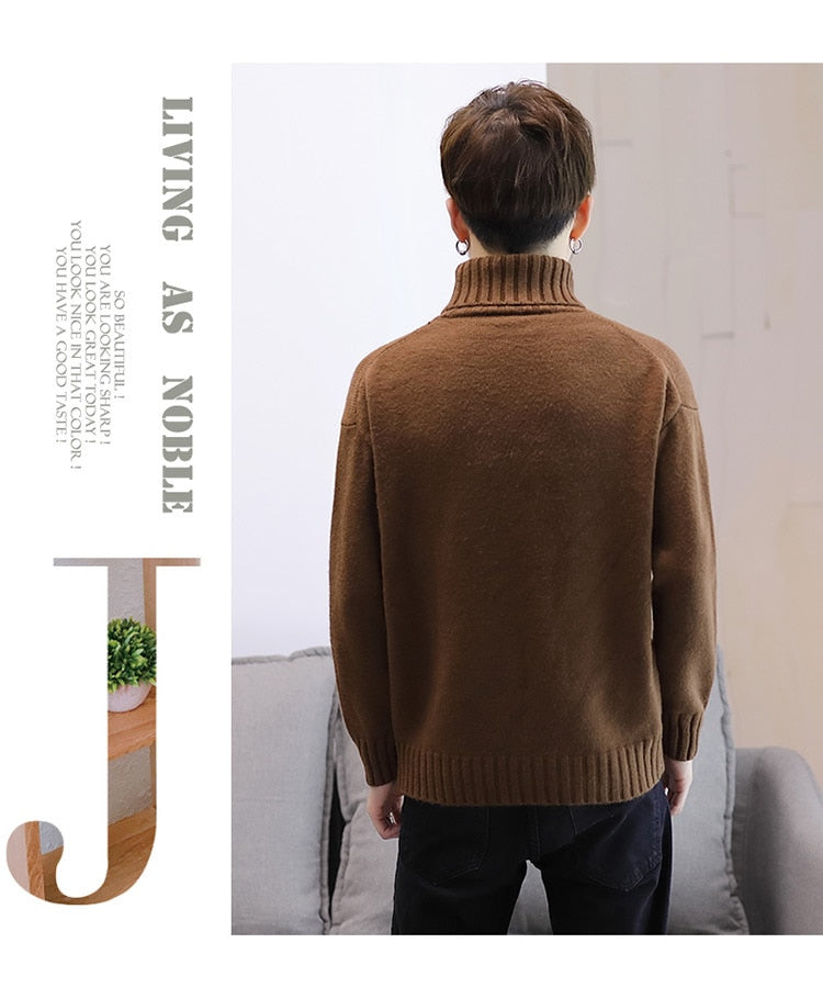 sanyamk Winter Men's New Turtleneck Sweater Korean Knit Shirt Men's Youth Turtleneck Sweater Shirt Solid Color