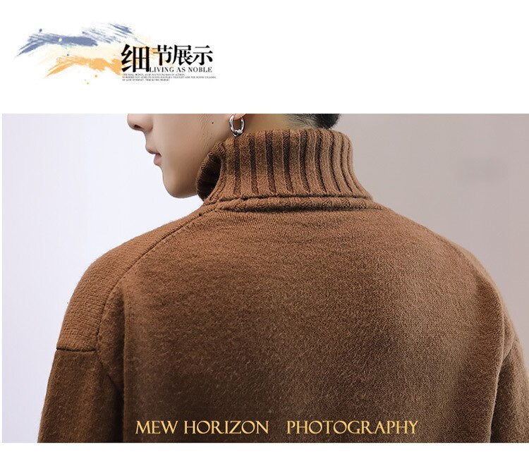 sanyamk Winter Men's New Turtleneck Sweater Korean Knit Shirt Men's Youth Turtleneck Sweater Shirt Solid Color