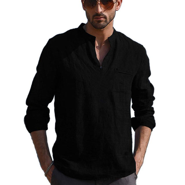 sanyamk trendy mens fashion mens summer outfits dope outfits mens street style mens spring fashion aesthetic outfits men's Casual Long Sleeve Linen Shirts Fashion Autumn Cotton Linen Collarless Shirts Handsome Men Shirt