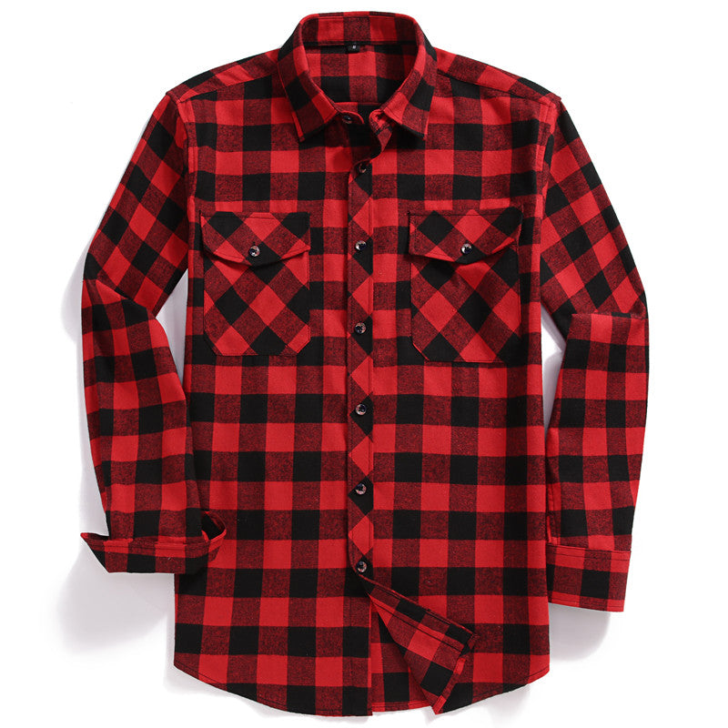 sanyamk Fall Men's Flannel Plaid Long-Sleeved Casual Button Shirt USA Regular Fit Size S To 2XL, Classic Checkered, Double Pocket Design