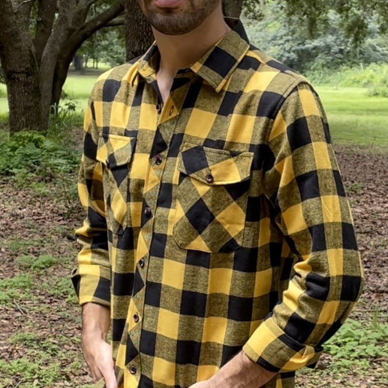 sanyamk Fall Men's Flannel Plaid Long-Sleeved Casual Button Shirt USA Regular Fit Size S To 2XL, Classic Checkered, Double Pocket Design