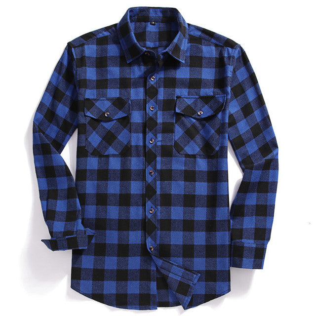 sanyamk Fall Men's Flannel Plaid Long-Sleeved Casual Button Shirt USA Regular Fit Size S To 2XL, Classic Checkered, Double Pocket Design