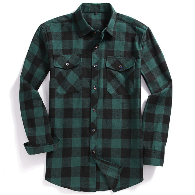 sanyamk Fall Men's Flannel Plaid Long-Sleeved Casual Button Shirt USA Regular Fit Size S To 2XL, Classic Checkered, Double Pocket Design