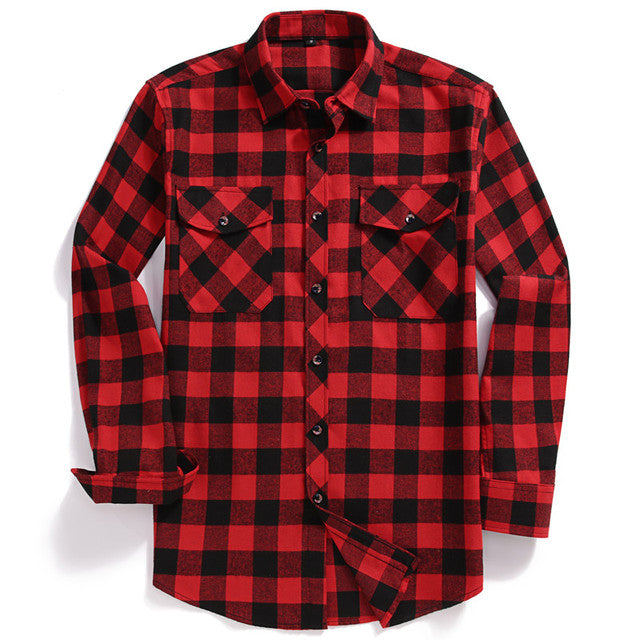 sanyamk Fall Men's Flannel Plaid Long-Sleeved Casual Button Shirt USA Regular Fit Size S To 2XL, Classic Checkered, Double Pocket Design