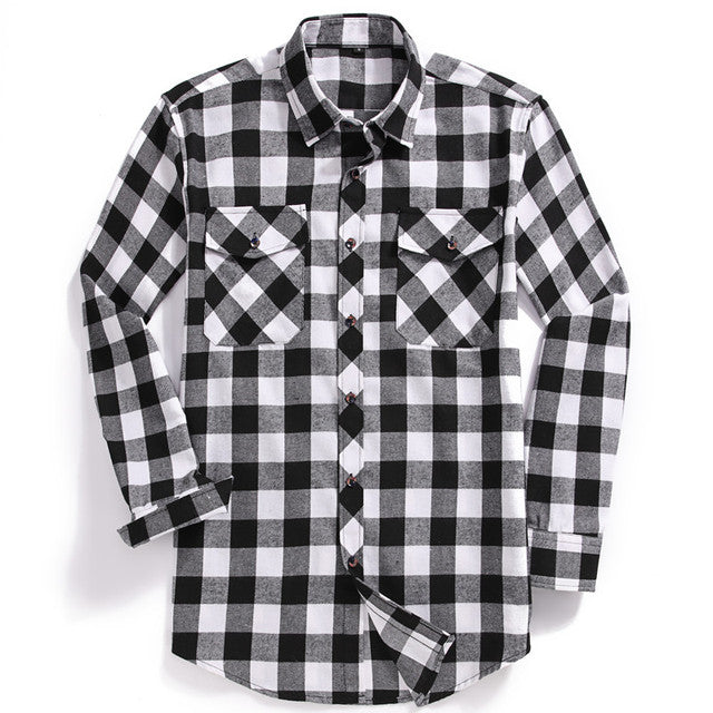 sanyamk Fall Men's Flannel Plaid Long-Sleeved Casual Button Shirt USA Regular Fit Size S To 2XL, Classic Checkered, Double Pocket Design