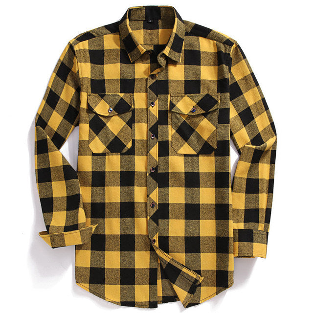 sanyamk Fall Men's Flannel Plaid Long-Sleeved Casual Button Shirt USA Regular Fit Size S To 2XL, Classic Checkered, Double Pocket Design