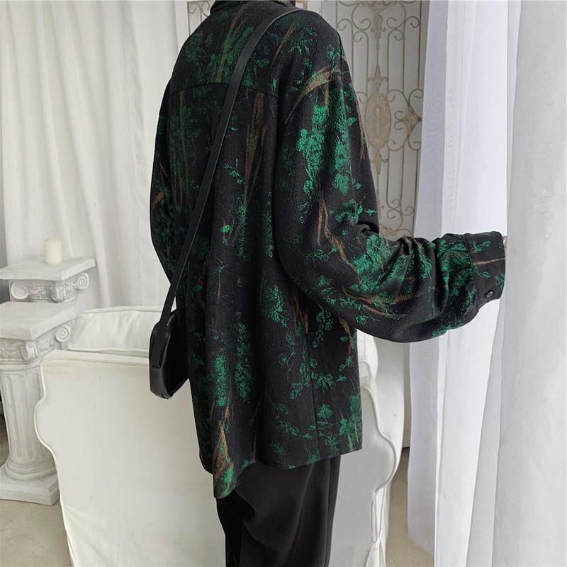 sanyamk shirt men spring autumn retro Retro temperament rose printed long-sleeve shirts Korean fashion loose male casual oversized coat