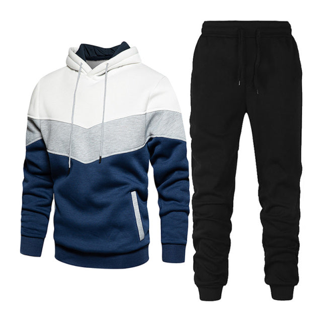 sanyamk Sportswear Men's Hoodie Casual Loose Comfortable Stitching Suit Men's Sweatshirt + Sweatpants Spring And Autumn Fleece Hooded Pu