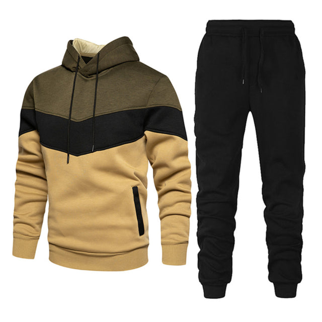 sanyamk Sportswear Men's Hoodie Casual Loose Comfortable Stitching Suit Men's Sweatshirt + Sweatpants Spring And Autumn Fleece Hooded Pu