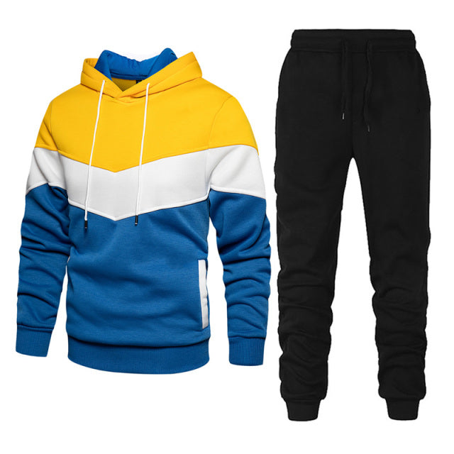 sanyamk Sportswear Men's Hoodie Casual Loose Comfortable Stitching Suit Men's Sweatshirt + Sweatpants Spring And Autumn Fleece Hooded Pu