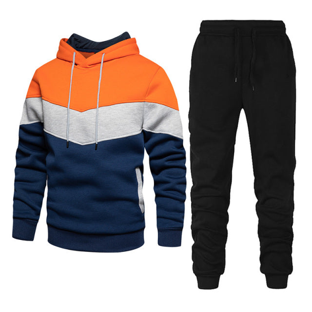 sanyamk Sportswear Men's Hoodie Casual Loose Comfortable Stitching Suit Men's Sweatshirt + Sweatpants Spring And Autumn Fleece Hooded Pu