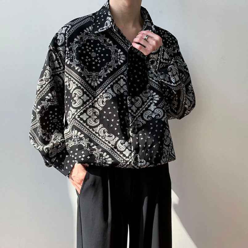 sanyamk Spring Men's Oversize Bandana Shirt Hawaiian Plaid Mens Paisley Shirts Clothes Long Sleeve Male Oversized Luxury Man Shirt 2022