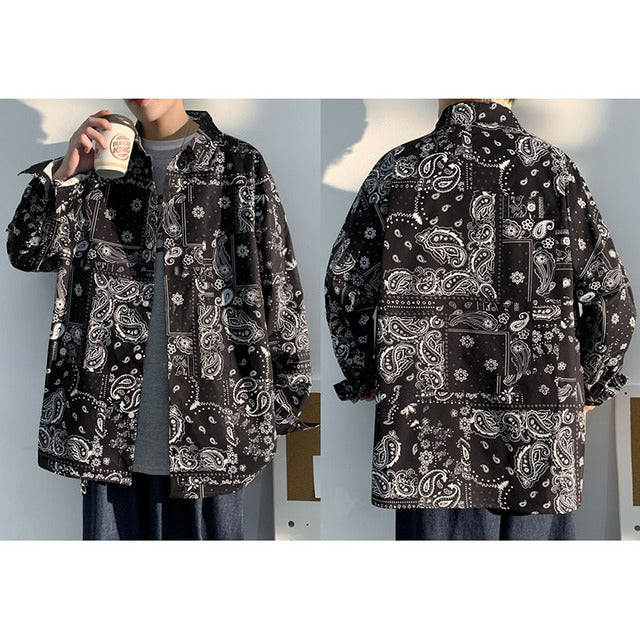 sanyamk Spring Men's Oversize Bandana Shirt Hawaiian Plaid Mens Paisley Shirts Clothes Long Sleeve Male Oversized Luxury Man Shirt 2022