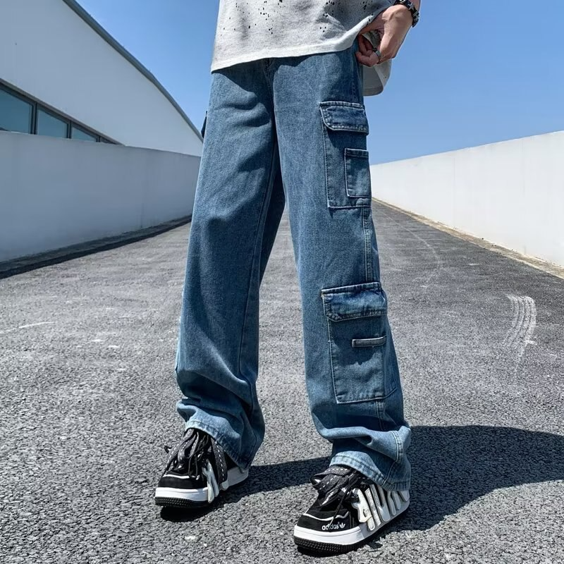 sanyamk Baggy Jeans big pocket Trousers Male Denim cargo Pants  Wide Leg Pant Men's Jeans Loose Casual  Streetwear Hip Hop Harajuku