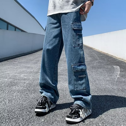 sanyamk Baggy Jeans big pocket Trousers Male Denim cargo Pants  Wide Leg Pant Men's Jeans Loose Casual  Streetwear Hip Hop Harajuku