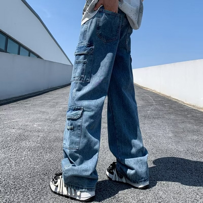 sanyamk Baggy Jeans big pocket Trousers Male Denim cargo Pants  Wide Leg Pant Men's Jeans Loose Casual  Streetwear Hip Hop Harajuku