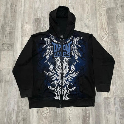 sanyamk Y2k Casual Hip Hop Gothic Fashion Print Zip Up Hoodies Vintage Aesthetic Loose Long Sleeve Hooded Sweatshirt Clothes Women Man