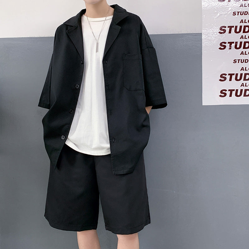 sanyamk winter outfits men Summer Thin Short-Sleeved Suit Suit Men's Korean-Style Student Loose Fashion Two-Piece Casual Five-Point Suit Pants