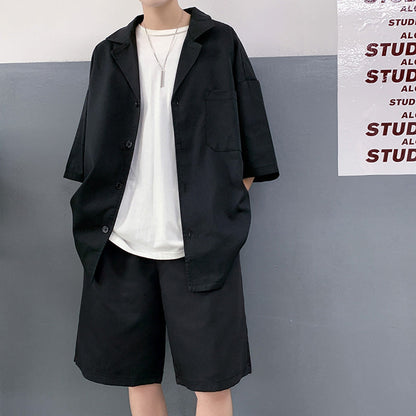 sanyamk winter outfits men Summer Thin Short-Sleeved Suit Suit Men's Korean-Style Student Loose Fashion Two-Piece Casual Five-Point Suit Pants