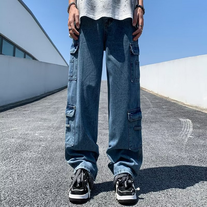 sanyamk Baggy Jeans big pocket Trousers Male Denim cargo Pants  Wide Leg Pant Men's Jeans Loose Casual  Streetwear Hip Hop Harajuku
