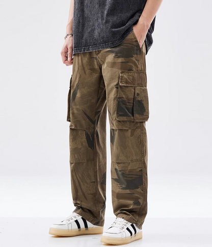 Bonsir High Street Pockets Patchwork Straight Camouflage Men's Cargo Pants Wide Leg Retro Baggy Casual Unisex Oversize Trousers Hip Hop