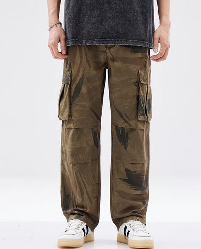 sanyamk High Street Pockets Patchwork Straight Camouflage Men's Cargo Pants Wide Leg Retro Baggy Casual Unisex Oversize Trousers Hip Hop