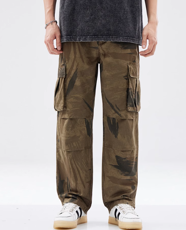 Bonsir High Street Pockets Patchwork Straight Camouflage Men's Cargo Pants Wide Leg Retro Baggy Casual Unisex Oversize Trousers Hip Hop