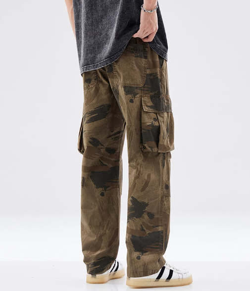 sanyamk High Street Pockets Patchwork Straight Camouflage Men's Cargo Pants Wide Leg Retro Baggy Casual Unisex Oversize Trousers Hip Hop