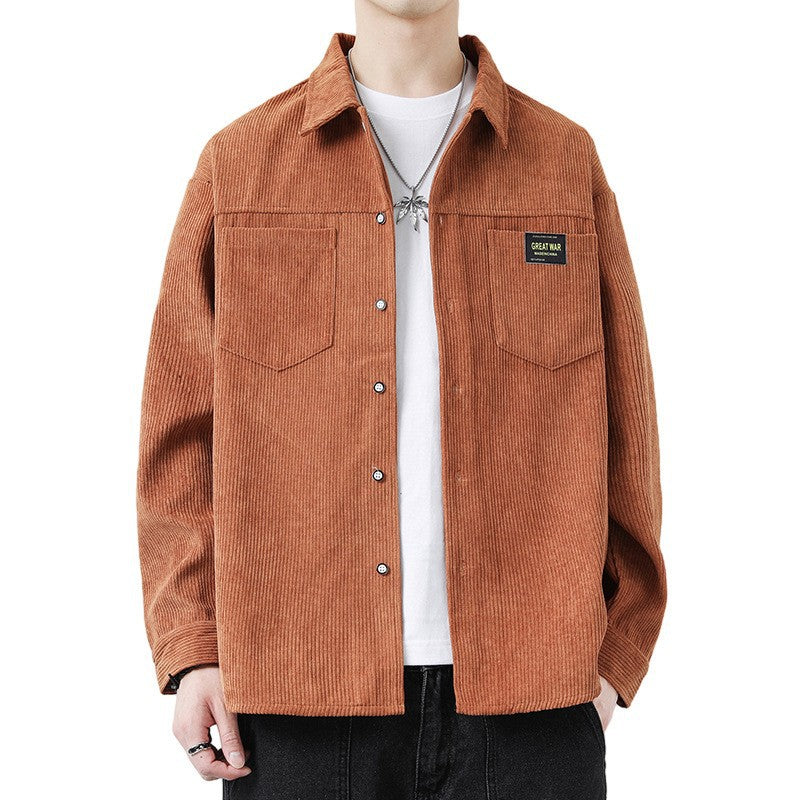 sanyamk Spring Autumn Men's corduroy shirt Safari Style Long Sleeve Lapel jacket top Casual Loose High Quality Shirts Mens Clothing