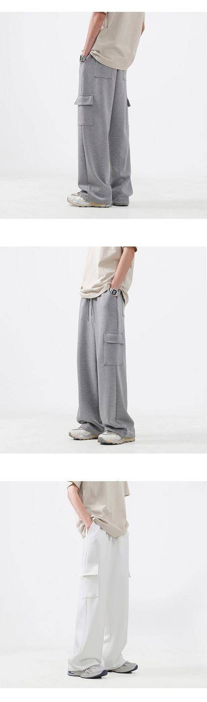 Bonsir Grey White Cargo Pants Men Fashion Pocket Casual Pants Men Japanese Streetwear Loose Straight Pants Mens Joggers Trousers M-2XL