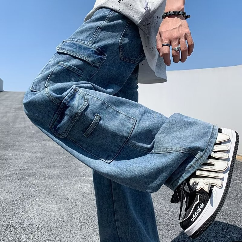 sanyamk Baggy Jeans big pocket Trousers Male Denim cargo Pants  Wide Leg Pant Men's Jeans Loose Casual  Streetwear Hip Hop Harajuku