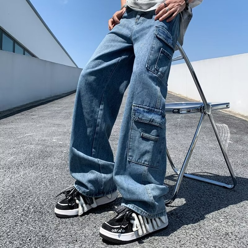 sanyamk Baggy Jeans big pocket Trousers Male Denim cargo Pants  Wide Leg Pant Men's Jeans Loose Casual  Streetwear Hip Hop Harajuku