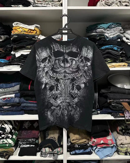 sanyamk Y2k T shirt Mens New Harajuku Hip Hop Skull Graphic Round Neck Oversized T shirt Short Sleeved Tops Gothic Clothing Streetwear