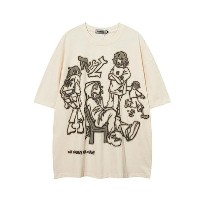 sanyamk Y2K Hip Hop Figure Printed T Shirt Tide Play Printed Oversized Tops New Harajuku Fashion Casual All Match Loose Tops Streetwear