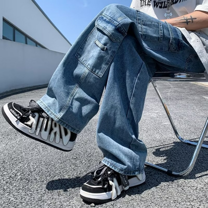 sanyamk Baggy Jeans big pocket Trousers Male Denim cargo Pants  Wide Leg Pant Men's Jeans Loose Casual  Streetwear Hip Hop Harajuku