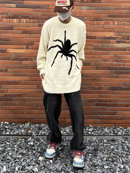 Bonsir Gothic Skull Pattern Sweaters For Men Winter Casual Loose Crew Neck Knitted Pullovers Mens Fashion Long Sleeve Knit Sweater Fall