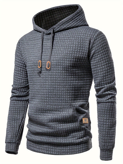 sanyamk - Waffle Pattern Solid Hoodie, Cool Hoodies For Men, Men's Casual Pullover Hooded Sweatshirt Streetwear For Spring Fall, As Gifts